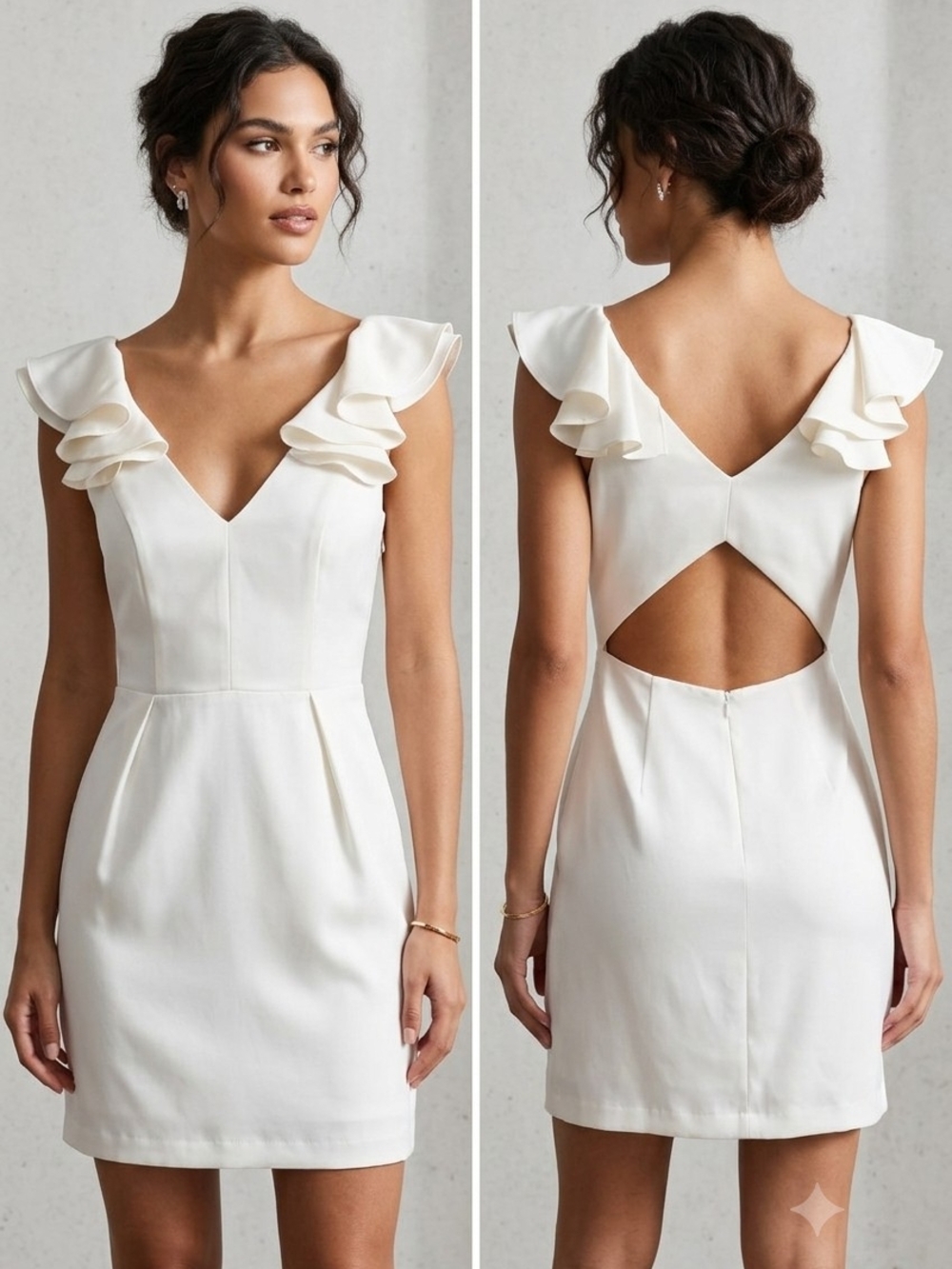 Amanda Uprichard Cream Off-White Cutout Ruffle Sleeve Mini Dress Size S